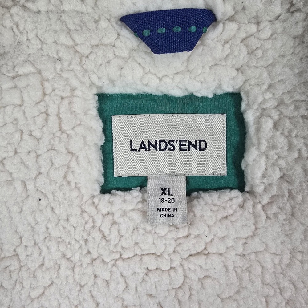 Lands End Parka Youth XL 18-20 Green Faux Fur Hood Down Insulated Winter Coat - Picture 7 of 13